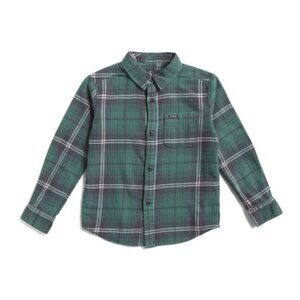 NWT Volcom Green Flannel Shirt Boys L/S Plaid Button Down Size 5